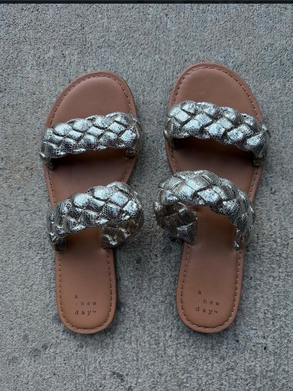 A New Day Gold Braided Sandals, size 7, EUC,
